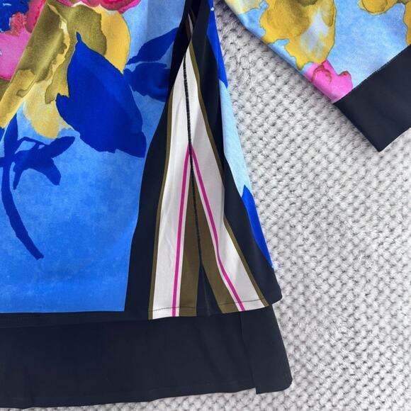 Eva Varro Tunic Top Womens XL Blue Water Paint Floral Jersey Stretch Art To Wear - Picture 5 of 11